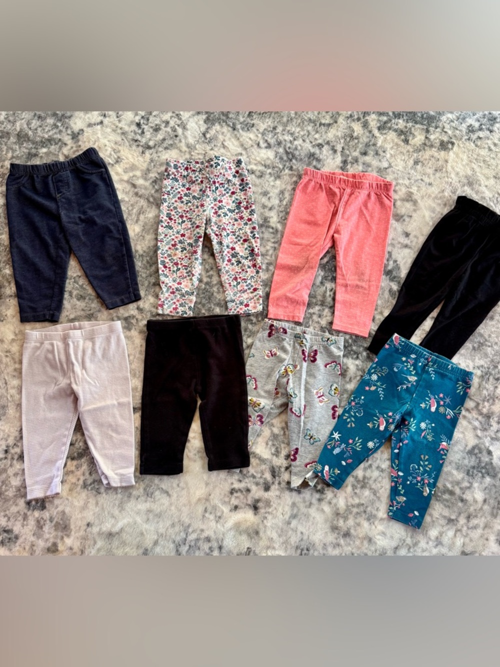 Kids Floral and Solid Leggings Pack - Pink, Black, Gray, Multicolor